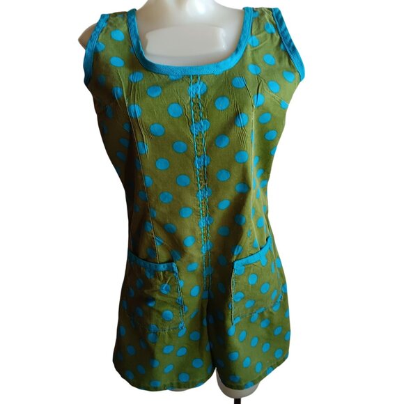 1of1 Medium Women's Romper 1960s Polka Dot Sleeveless Front Pockets Handmade - Picture 1 of 8